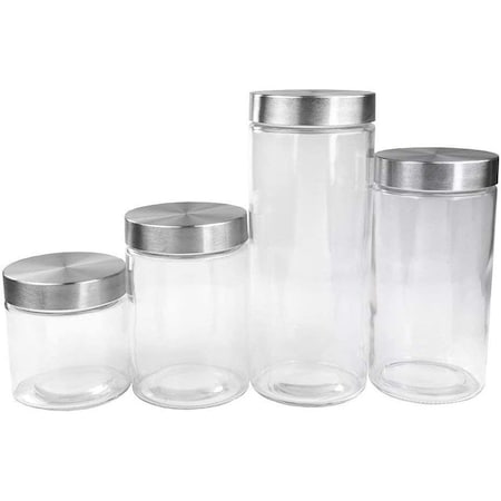 Home Basics 4 Piece Glass Canister Set with Stainless Steel Lids CS10239